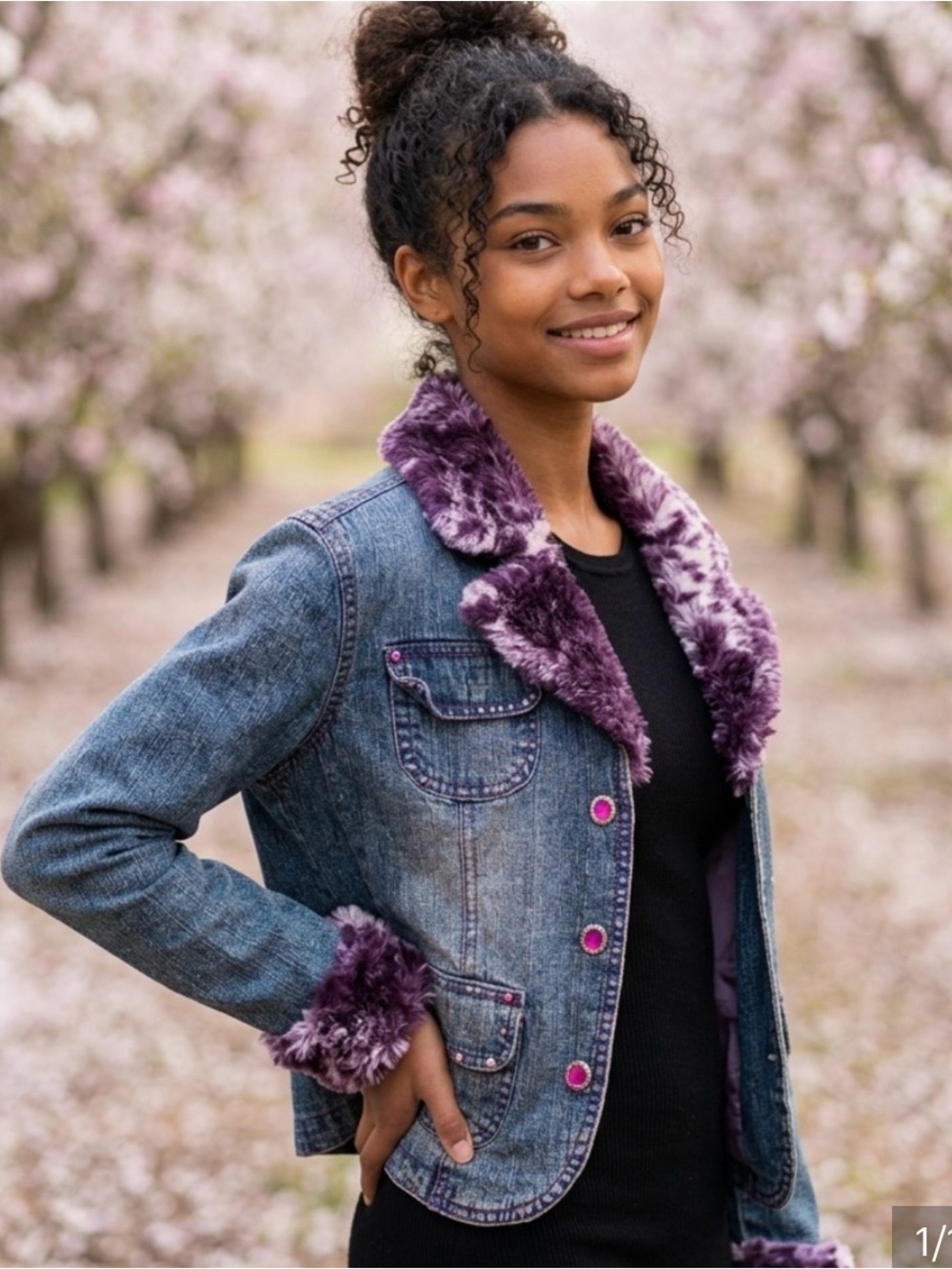 Thalia Sodi Denim Coquettegirl Purple Faux Fur Trim Jacket-XS or 12 Girls.